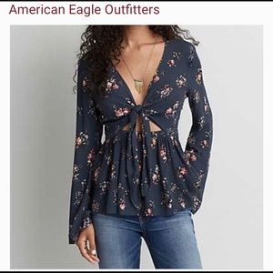 American Eagle Floral Front Tie Top
